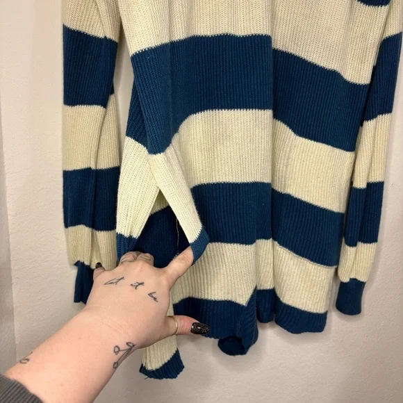 Free People Beach Knit Picnic Stripe Sweater Romper In Sailers Blue Combo medium - Picture 5 of 15